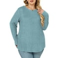 thumbnail image 2 of NISVIYA Womens Plus Size Tops Comfy Long Sleeve Elegant Loose Fit Crewneck Trendy Color Block Pullover Shirts, 2 of 6