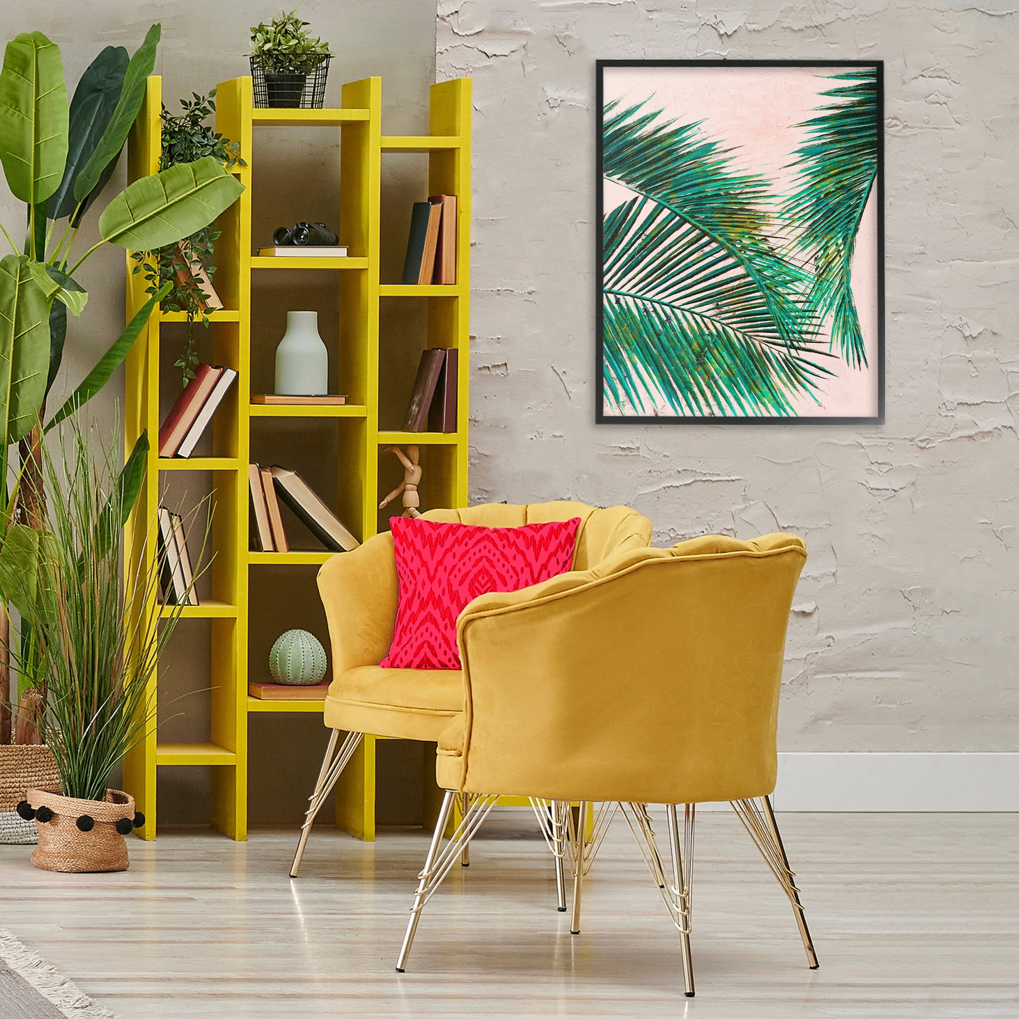 Stupell Industries Flowing Palms on Pink Botanical & Floral Painting Black Framed Art Print Wall Art, 24 x 30