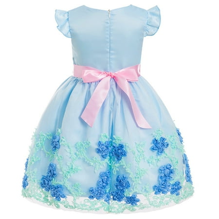 

GWAABD Matching Outfits for Girls Blue Floral Baby Girl Princess Bridesmaid Pageant Gown BirthParty Wedding Dress 120