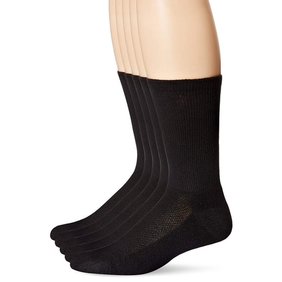 Hanes Men's Cushion Crew Socks 6-Pack (10-13 / Shoe: 6-12, Black)