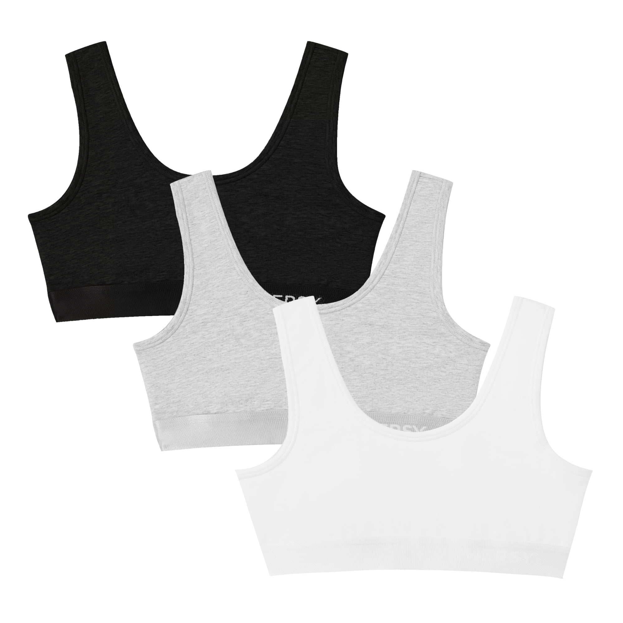 INNERSY Girls Wireless Bras Comfortable Cotton Little Girls Training Bras 3 Pack(L,Solid Black/Grey/White)