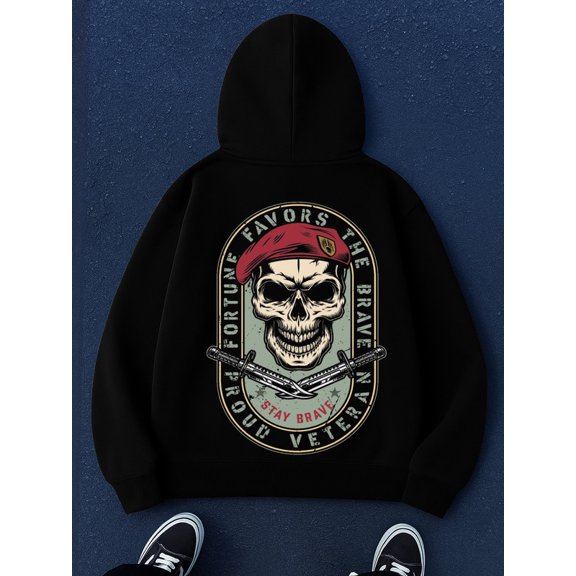 Fortune Favors hoodies & sweatshirt Veteran mens hooded sweatshirt black Solid Color Design Long Sleeve Casual Hooded Sweatshirt casual graphic army graphic Trendy Unisex hoodie