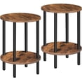 thumbnail image 1 of Ensemble de Tables d'Appoint de 2, Table de Bout Ronde à 2 Niveaux, Petite Table de Chevet avec Tube en Métal Robuste, Table Basse Industrielle, pour Salon, Chambre, Brun Rustique et Noir, 1 of 12