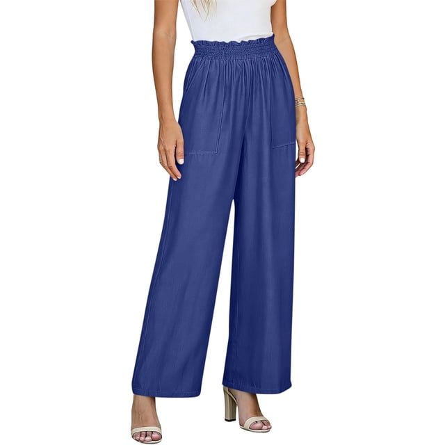 Pantalones de Cintura Alta de Pierna Ancha para Mujeres Trabajo Casual Pierna Ancha Recortada Viaje Senderismo Cintura Elástica con Bolsillos