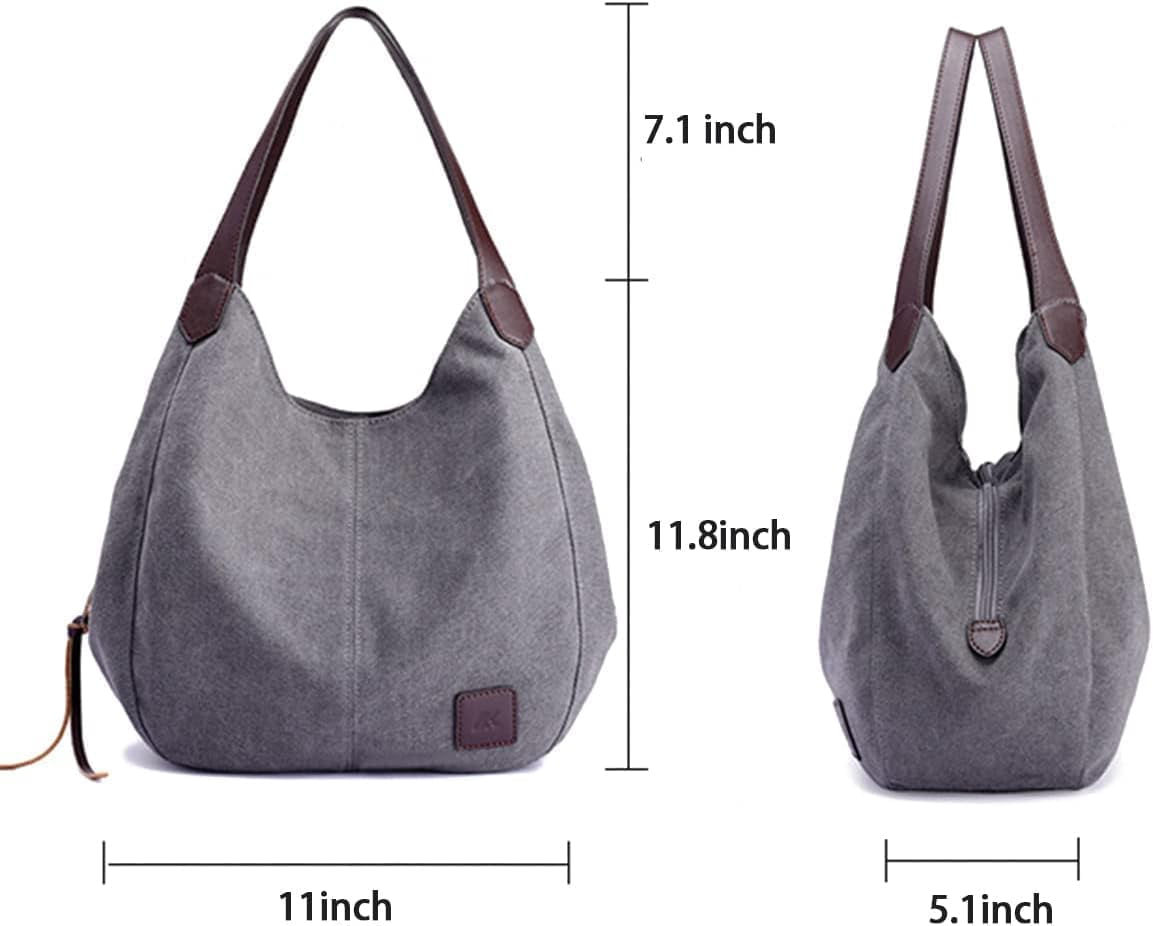 Women Canvas Hobo Purse Multi Pocket Handbags Shoulder Bags Tote Purses
