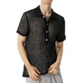 thumbnail image 1 of Wangsaura Chemise en Résille Ajourée pour Hommes Manches Courtes Col Rabattu Boutons Hauts Transparents Vêtements Décontractés d'Été, 1 of 8