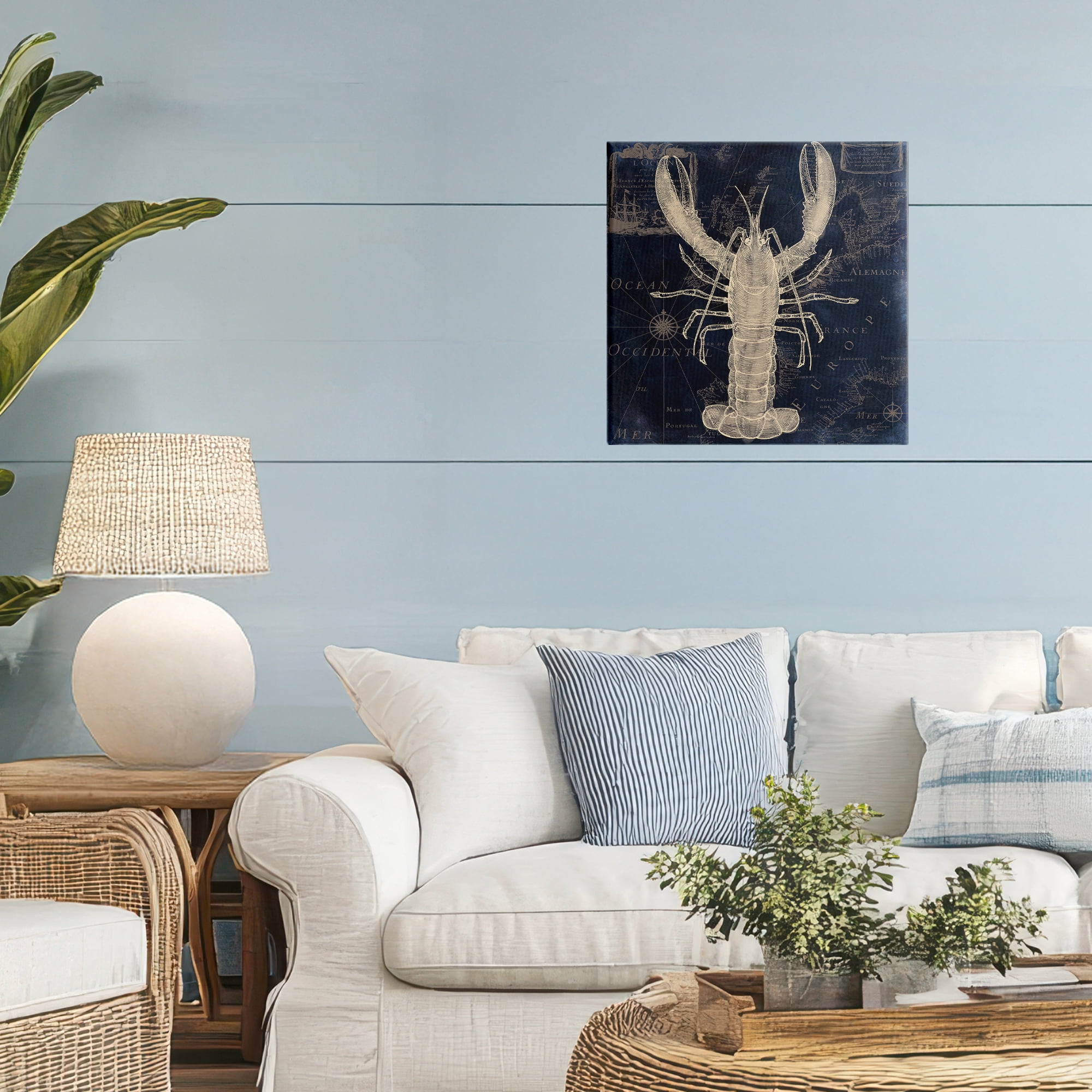 Lobster Contour over Map Canvas Wall Art, design by Sasha
