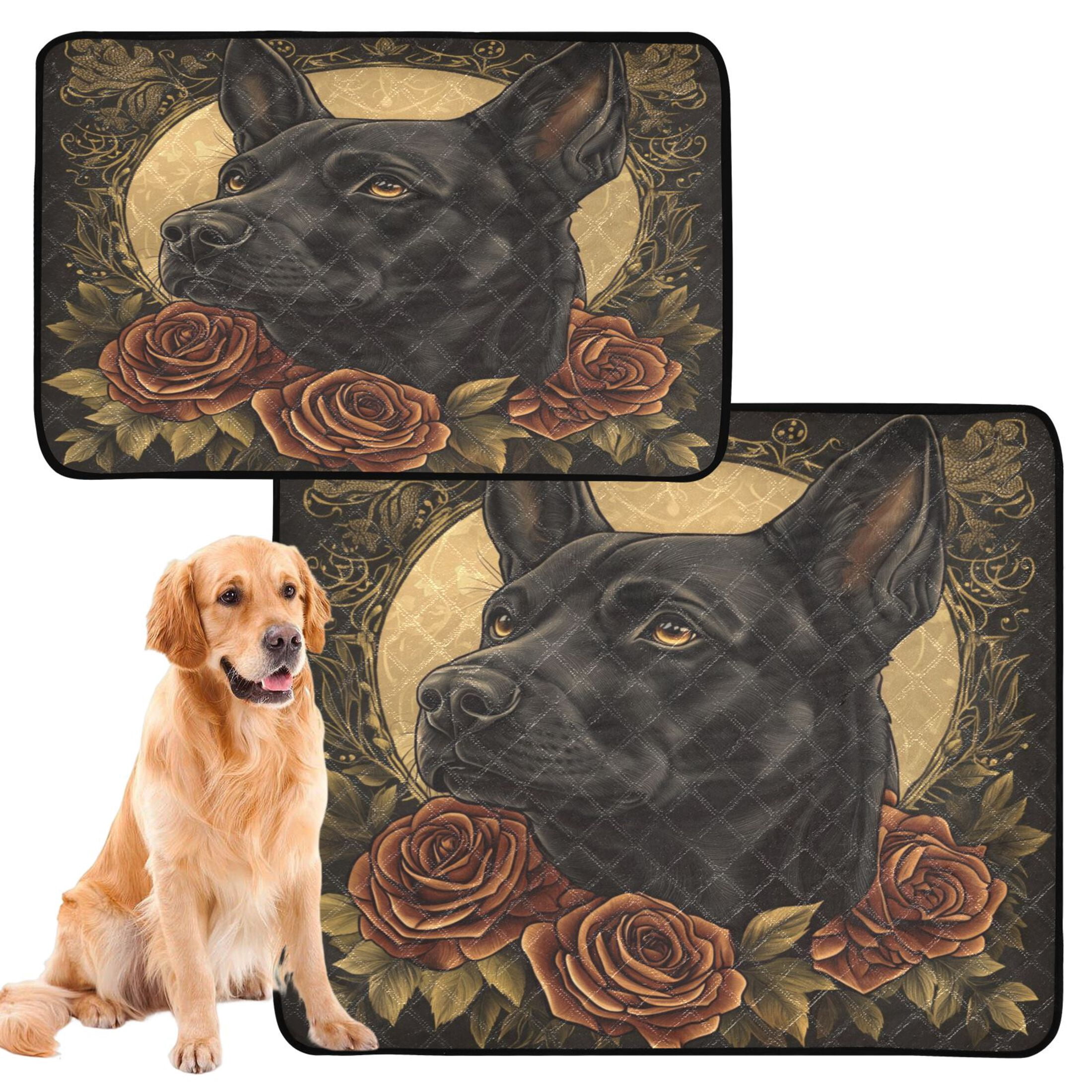 Qxltty The Black Dog with Red Rose Cat litter Pads Pet Set of 3 Diaper Mats Center Anti-leakage Layer Absorbent Soft and Comfortable
