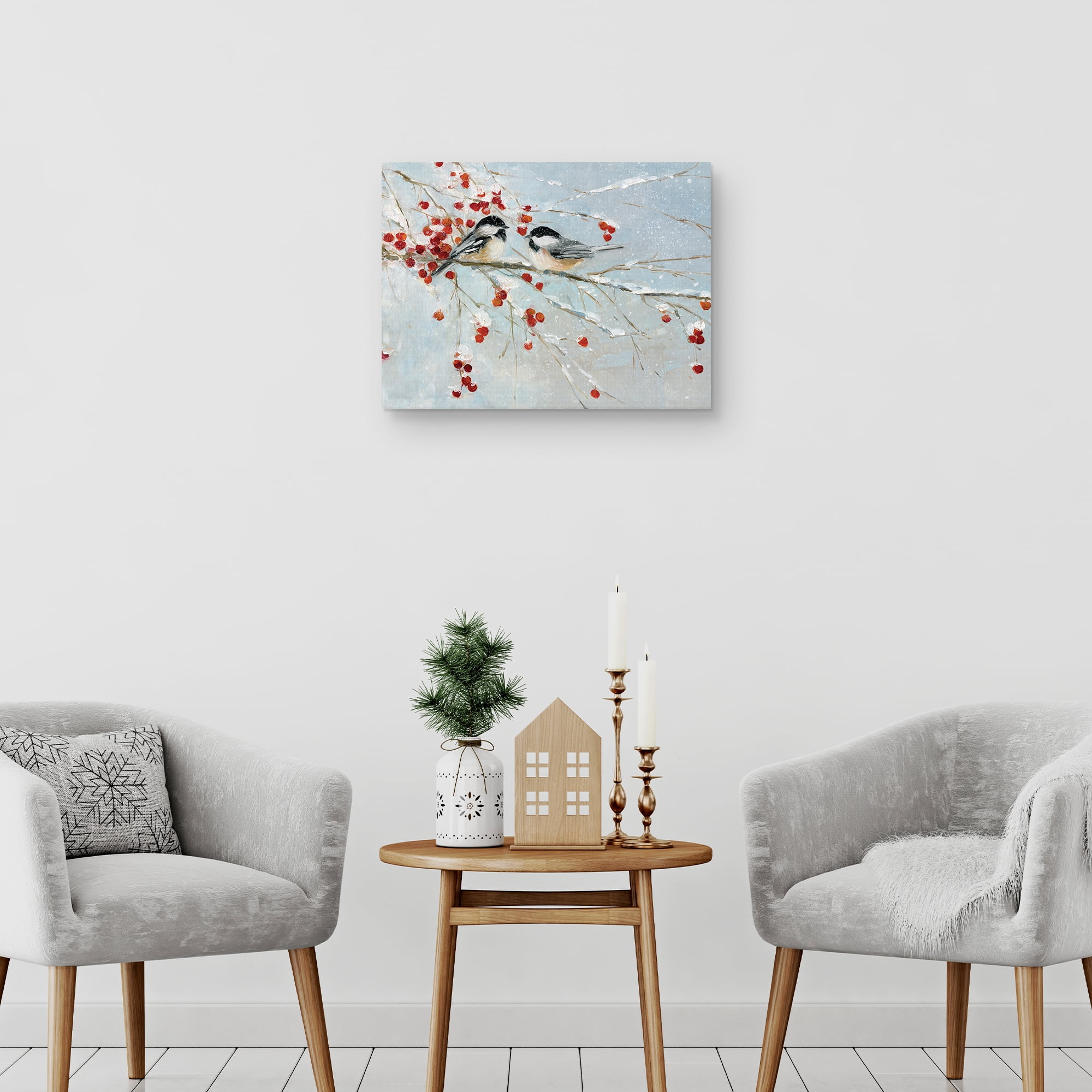 Chickadees in Winter by Sally Swatland Canvas Art Print