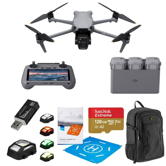 DJI Air 3S Drone Fly More Combo with RC 2 Remote Controller, Bundle with 128GB Memory Card, Strobe Light, Multi Card Reader, Landing Pad Pro and Backpack