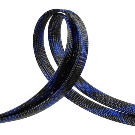 THTGDW-Braided Cable Sleeve 33ft Expandable Wire Loom for Automotive Wiring Harness & PC Case Pet-Proof Chew Resistant Cord Protector Flexible Cable Management (Black-Blue 8mm (5/16 ))