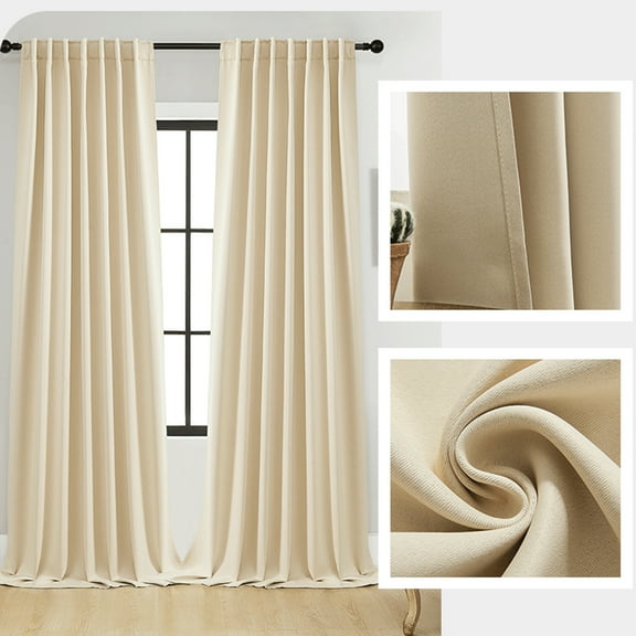 Taotanxi Linen Texture 100% Blackout Curtains 51 inches Long for Bedroom Living Room, Darkening Full Black Out, Insulated Home Decor Window Drapes，2 Panels，Beige