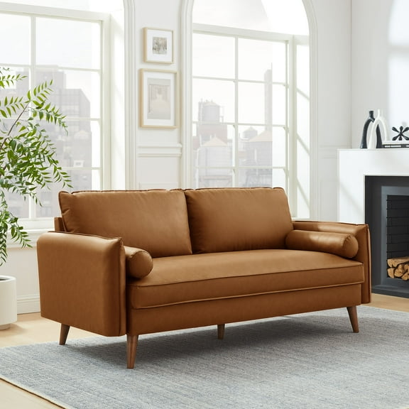 Modway Revive Upholstered Vegan Leather Sofa in Tan