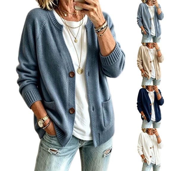 Ndbuld Women's Casual Button Front Cardigan Sweater, Soft Viscose Blend Long Sleeve Open Coat for Daily Wear S