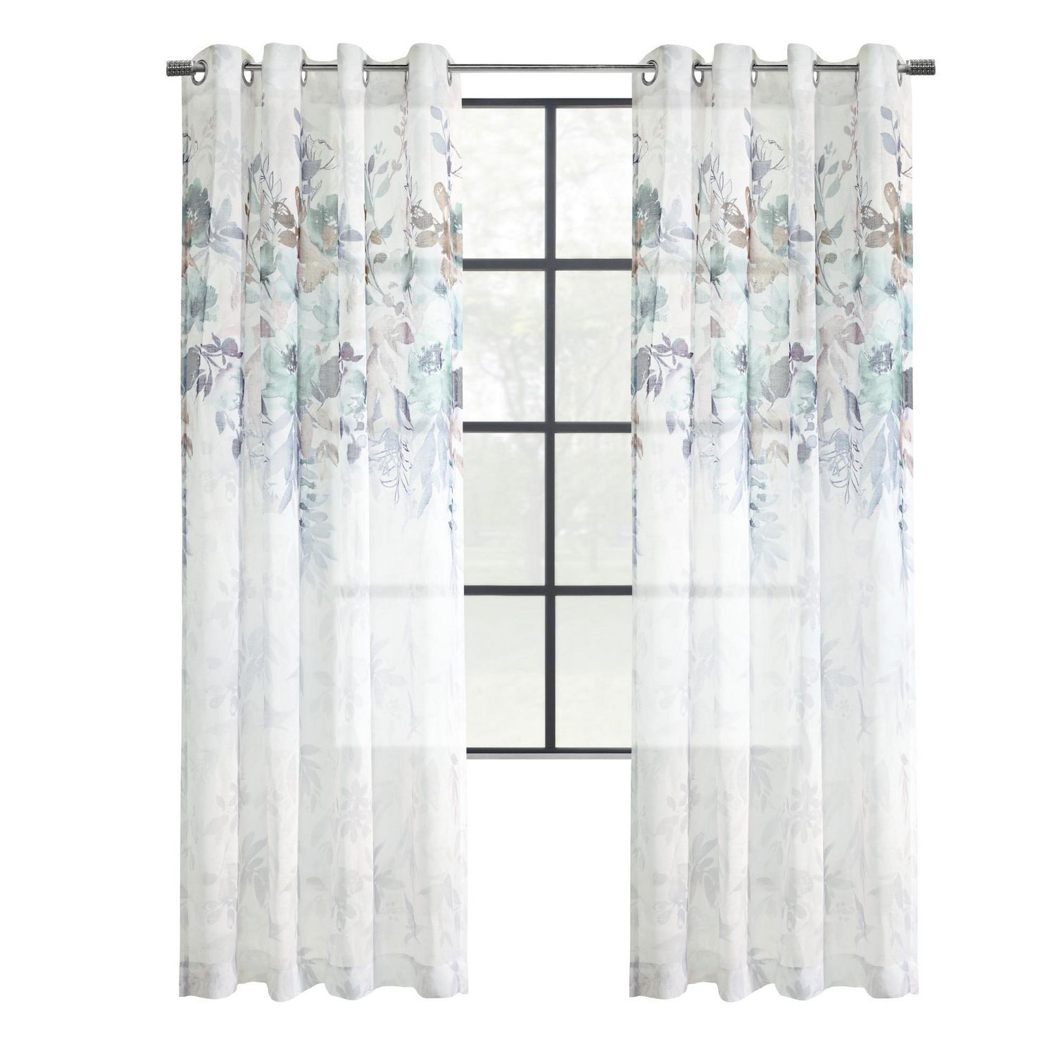 Flora Sheer Grommet Curtain Panel Pair 52" x 95" each in Olive Green