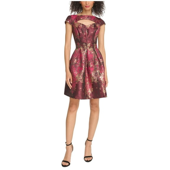 Vince Camuto Womens Jacquard Cutout Above-Knee Fit & Flare Dress, Pink, 8