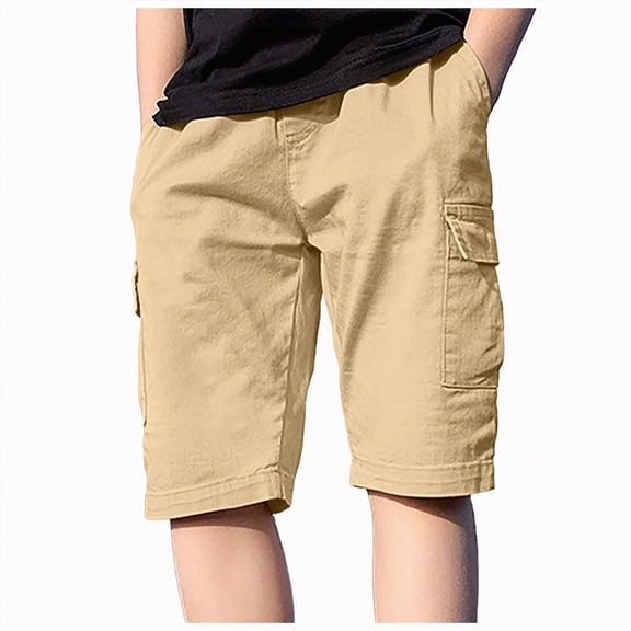 NIEWTR Boys Cargo Shorts Durable Twill Outdoor Shorts with Reinforced Seams & Multi Pockets for Hiking Work(Khaki,8-9 Years)