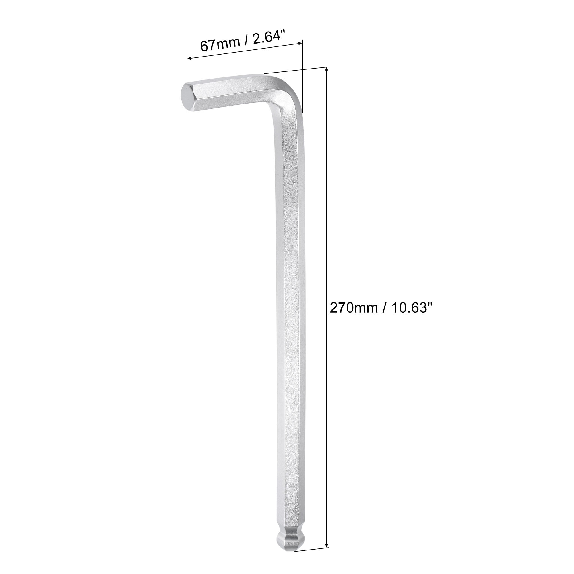 Unique Bargains Ball End Hex Key Wrench L Shaped Long Arm CR-V Silver 10.63"