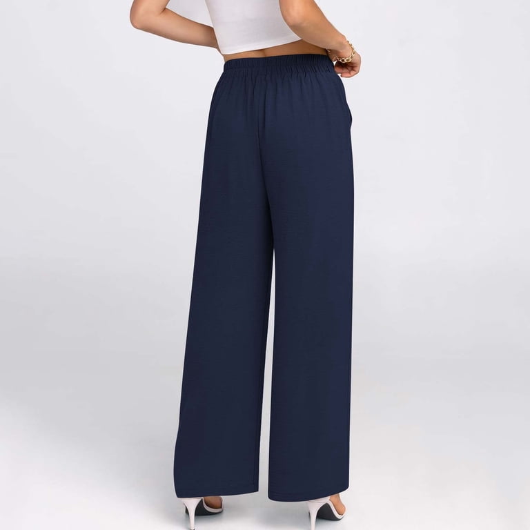 WCMZJ Women's Wide Leg Dress Pants Ruffle High Elastic Waisted Business  Work Trousers Long Flowy Casual Loose Fit Pants with Pockets. Navy Blue XL  - Walmart.com