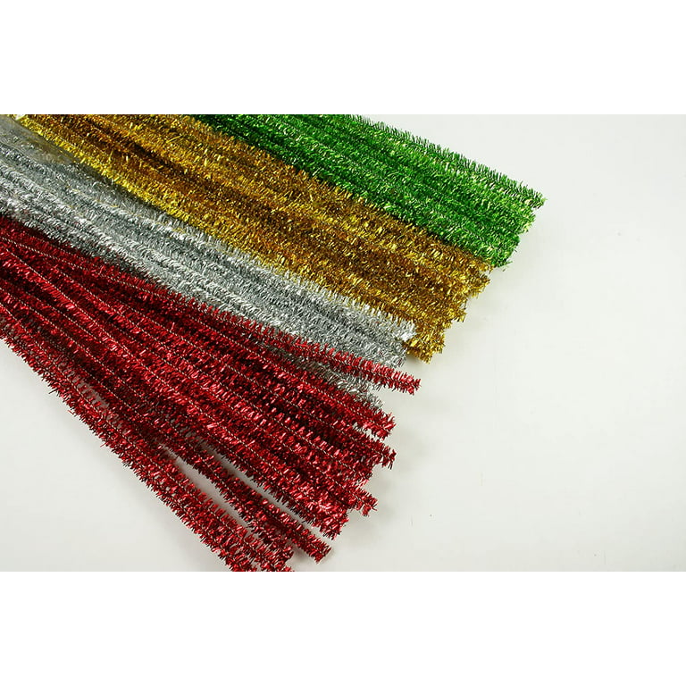Christmas Set of 100 Metallic Tinsel Pipe Cleaners for Kids Crafts,  Embellishing and Group Projects (Silver, Gold)