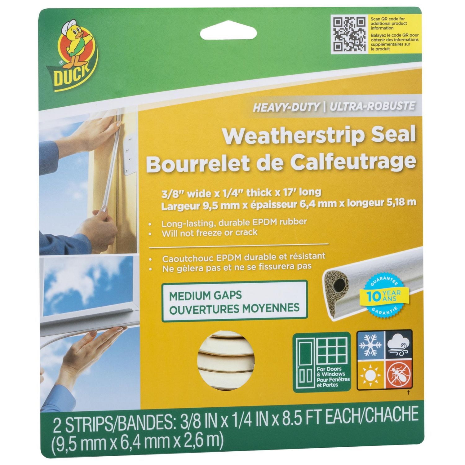 Bourrelet de calfeutrage ultra-robuste de marque Duck pour brèches de taille moyenne - Blanc 9,5 mm x 5,2 m