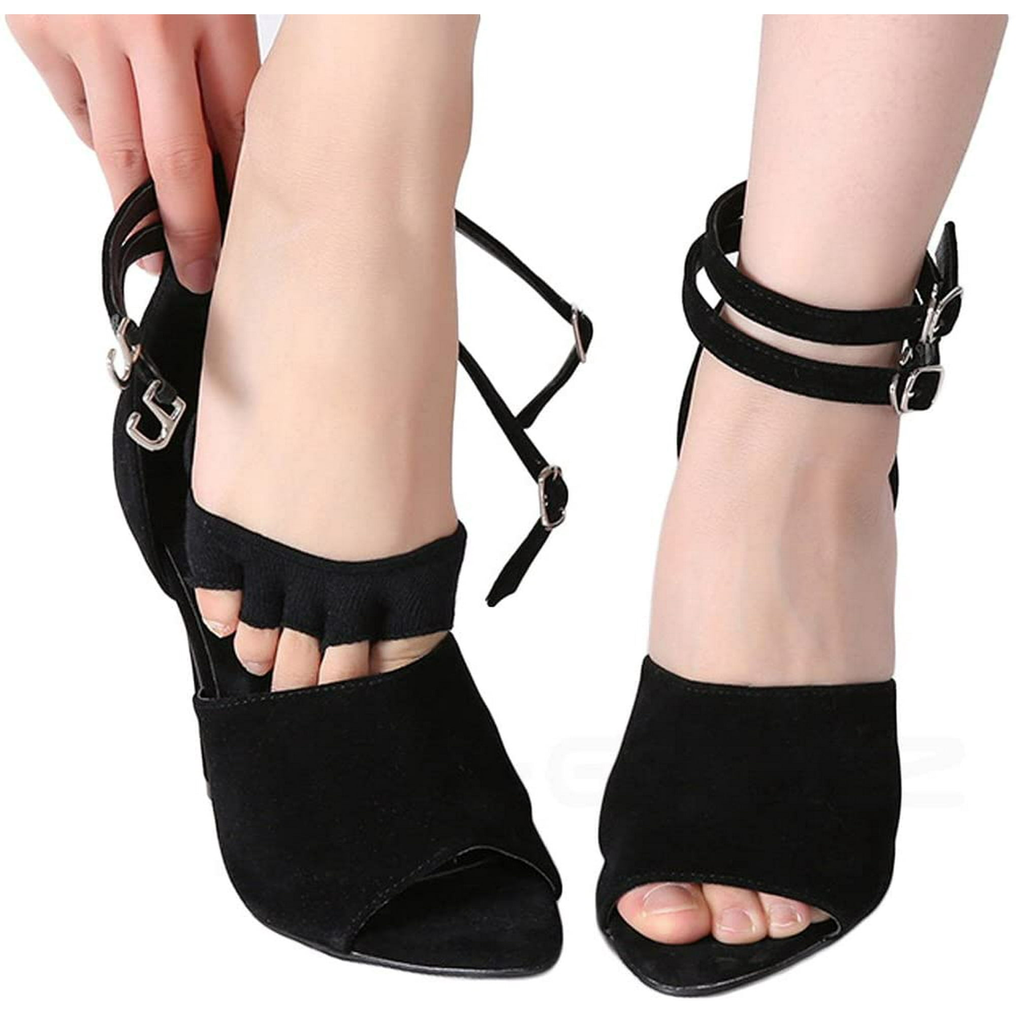 Open Five Toes Socks Forefoot Pads Women Anti Slip Breathable Sweat Absorbent Peep Toe Half Socks Cushions Relief Forefoot Pain Toe Separating Correction Socks No Show Heelless Toe Socks Black Walmart...