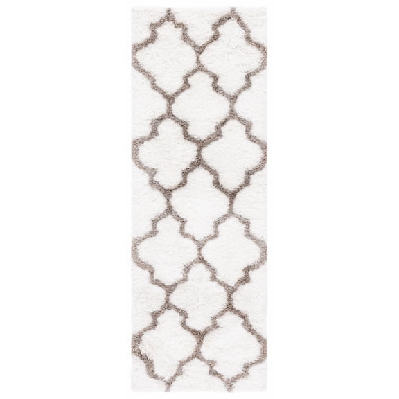 SAFAVIEH Barcelona Mira Geometric Shag Runner Rug, Ivory/Silver, 2'3" x 8'