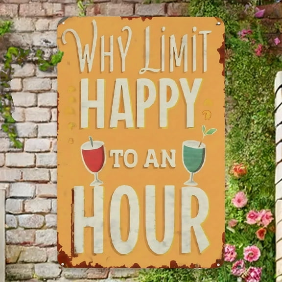 Vintage Metal Sign - Humorous Home Decor, Funny Wall Decor, Beer Drinker Gifts  Cool and Funny Wall Decor for Basement, Apartment, Garage, Man Cave (Happy Hour) Metal Tin Signs, Metal plaque Home