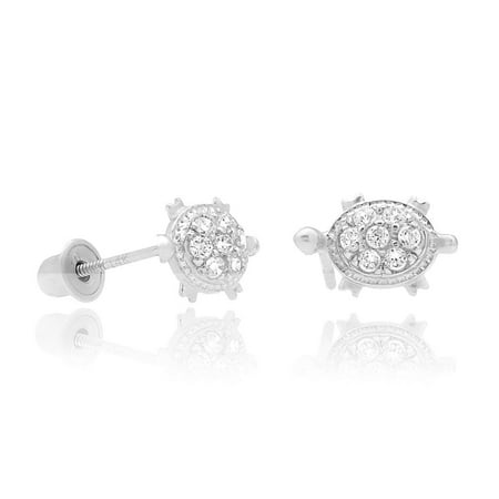 0.20Ct Created Diamond 14K White Gold Turtle Stud Baby Screwback Earrings