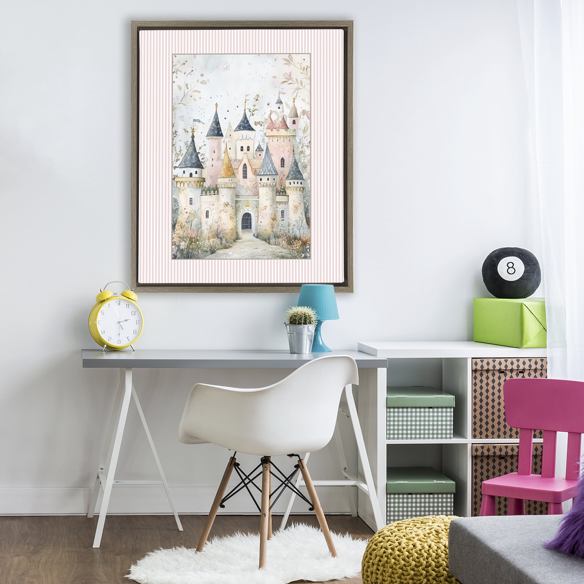 Stupell Industries Enchanted Dreams Castle Brown Framed Floater Canvas Wall Art, design by Christine Simpson Art