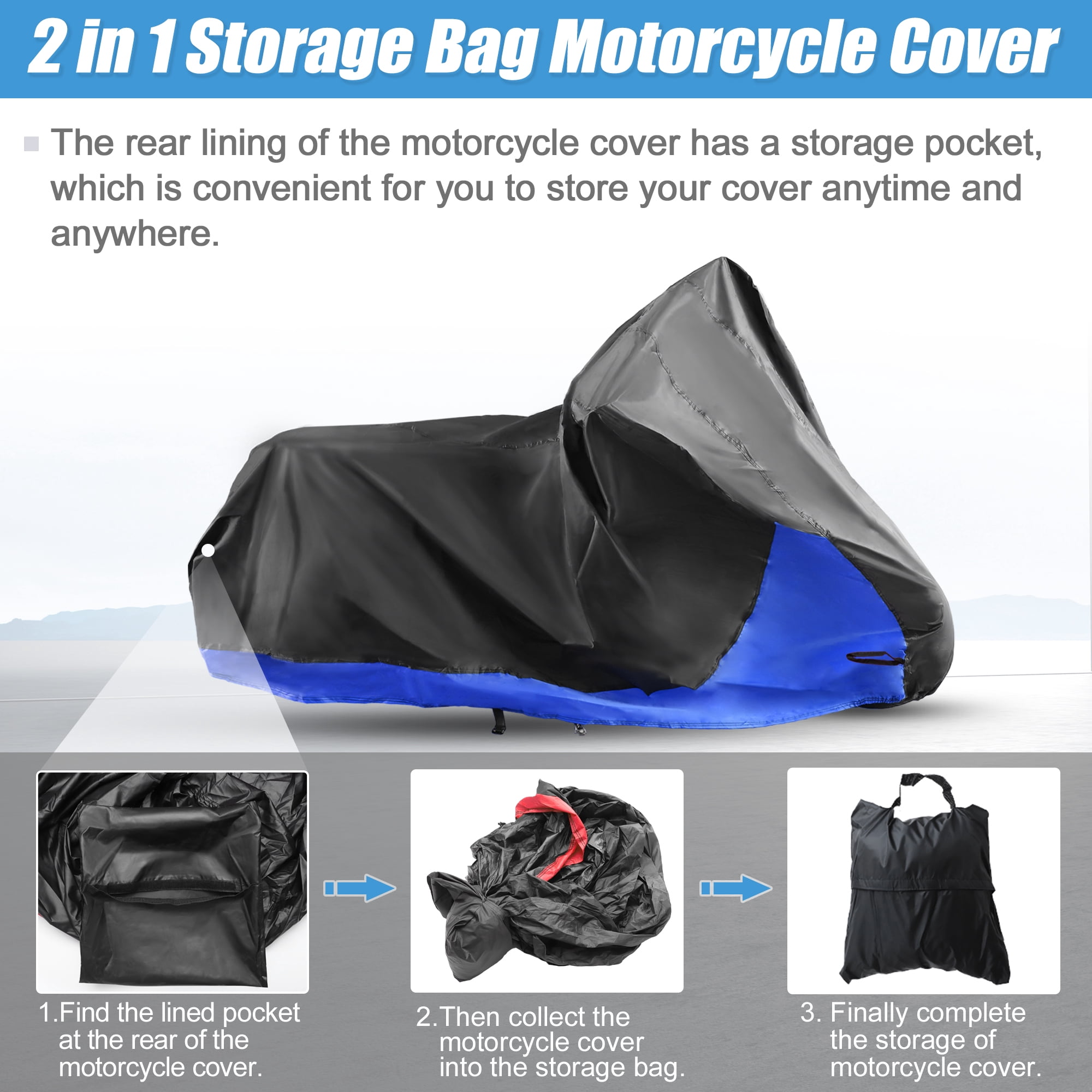 Unique Bargains Motorcycle Cover Motorbike Cover Universal Waterproof Outdoor Rain Sun Protection 210D XXL Black Blue