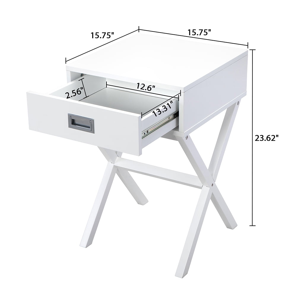 Kepooman 2-PCS Nightstand, X-Leg End Table, Side Table, Wood Accent Table with Storage for Bedroom, White