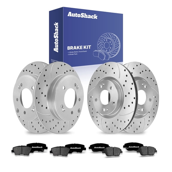 AutoShack Front Vented & Rear Solid Drilled & Slotted Coated Brake Rotors Silver Matte Finish   Premium Ceramic Pads 12-PC Brake Kit Replacement for 2011-2015 Hyundai Sonata TurboGuard