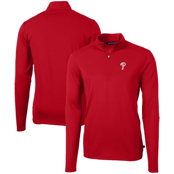 Men's Cutter & Buck  Red Philadelphia Phillies Virtue Eco Pique Recycled Quarter-Zip Pullover Top