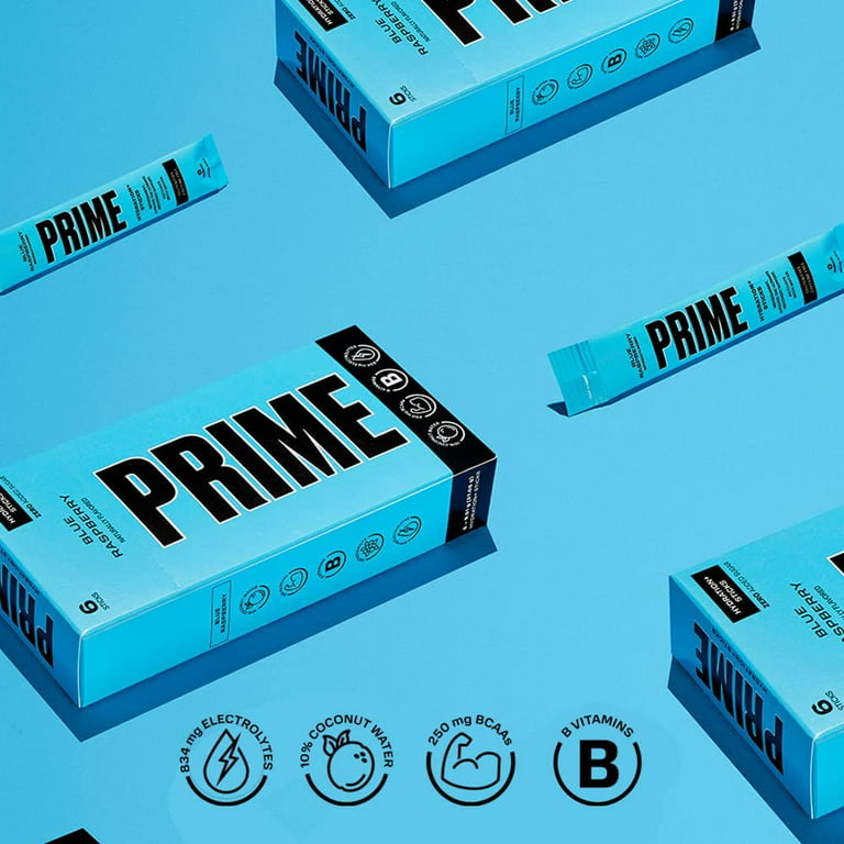PRIME HYDRATION+ Sticks Blue Raspberry | Hydration Powder Single Serve  Sticks | Electrolyte Powder On The Go | 250mg BCAAs, B Vitamins,  Antioxidants 