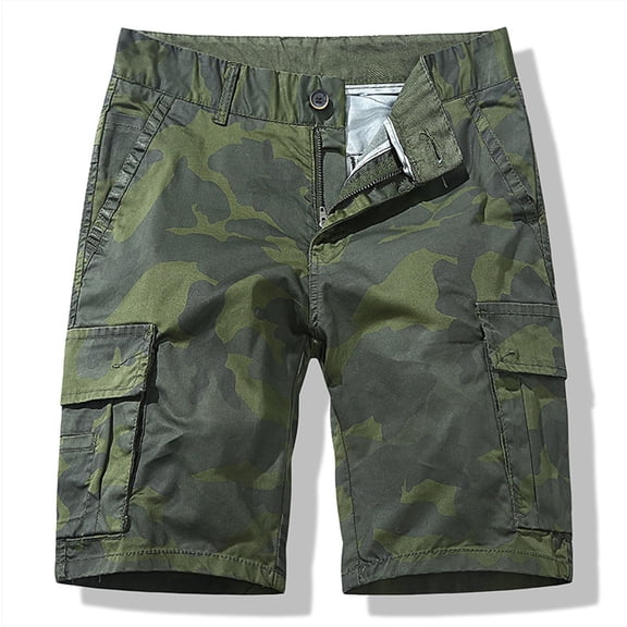 Tejiojio Men's Classic-Fit Cargo Shorts Fashion Men's Pocket Zipper Buttons Solid Leisure Time Tooling Short Pants