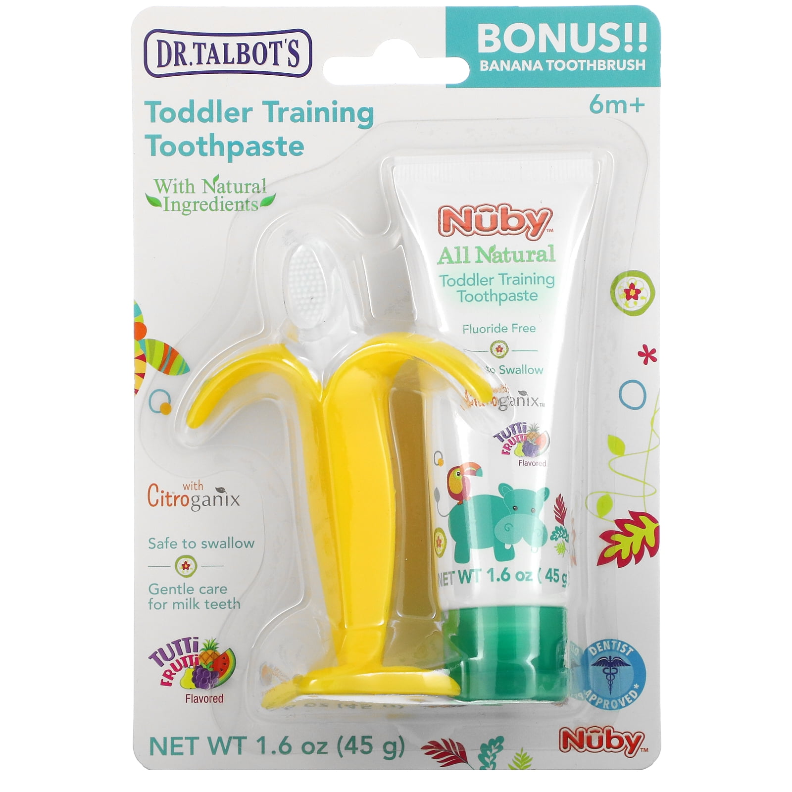 Dr. Talbot's Toddler Training Toothpaste with Banana Toothbrush, 6 m+, Tutti  Frutti, 2 Piece Set 