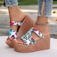 thumbnail image 2 of Bmisegm Ladies Summer Casual Printed Leather Hollow Out Slope Heel Beach Thick Bottom Large Size Sandals Slippers Womens Sandals Summer White 9, 2 of 9