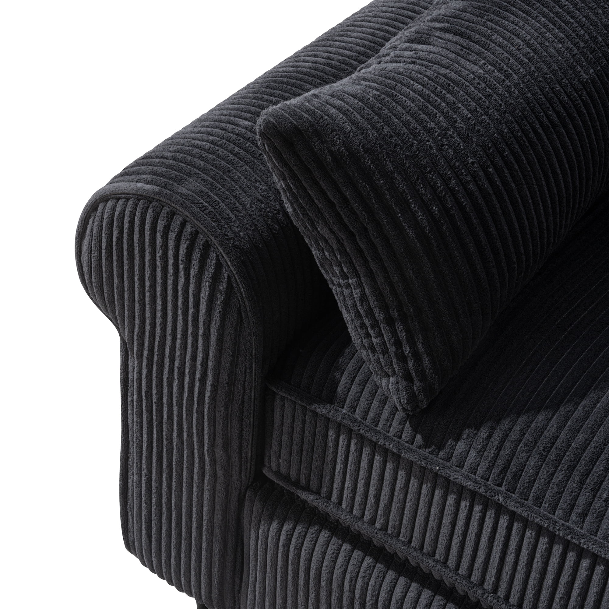 Aukfa 81" Roll Arm Sofa 3 Seat Deep Seat Upholstered Couch for Living Room Bedroom, 2 Pillows, Corduroy, Black