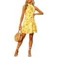 thumbnail image 2 of INSPIRE CHIC Women's Floral Print Sleeveless Halter Neck Belted Fashion Dress Yellow S, 2 of 5