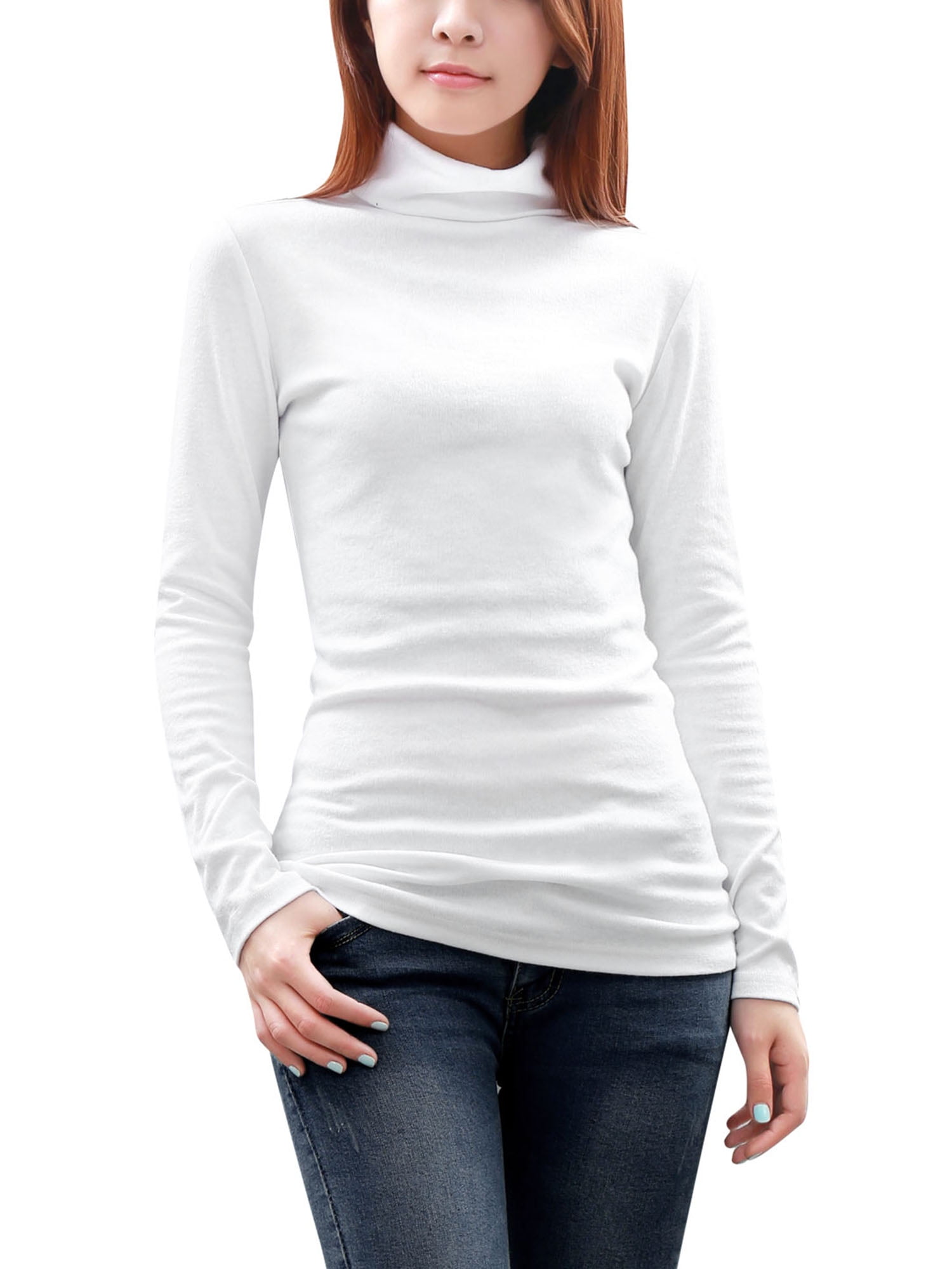 Women's Long Sleeve Knitted Tunic with Turtleneck White (Size XL / 16 ...