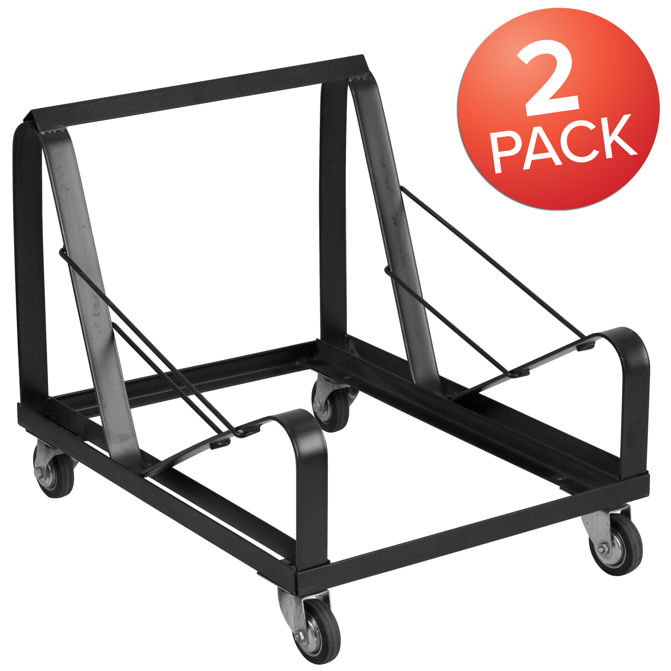 Flash Furniture 2 Pack HERCULES Series Black Steel Sled Base Stack Chair Dolly