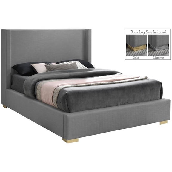 Meridian Furniture Royce Grey Linen Textured Fabric King Bed