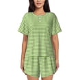thumbnail image 1 of Fotbe Green Gingham Conjunto de Pijama Estampado para Mujer, 2 Piezas, Ropa de Dormir con Camiseta de Manga Corta y Shorts Suaves-Large, 1 of 6