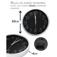 thumbnail image 3 of Reloj de Pared Moderno QZ Silencioso Elegante Plata con Fondo Negro 30 cms x 4 cms RLPLNE, 3 of 5
