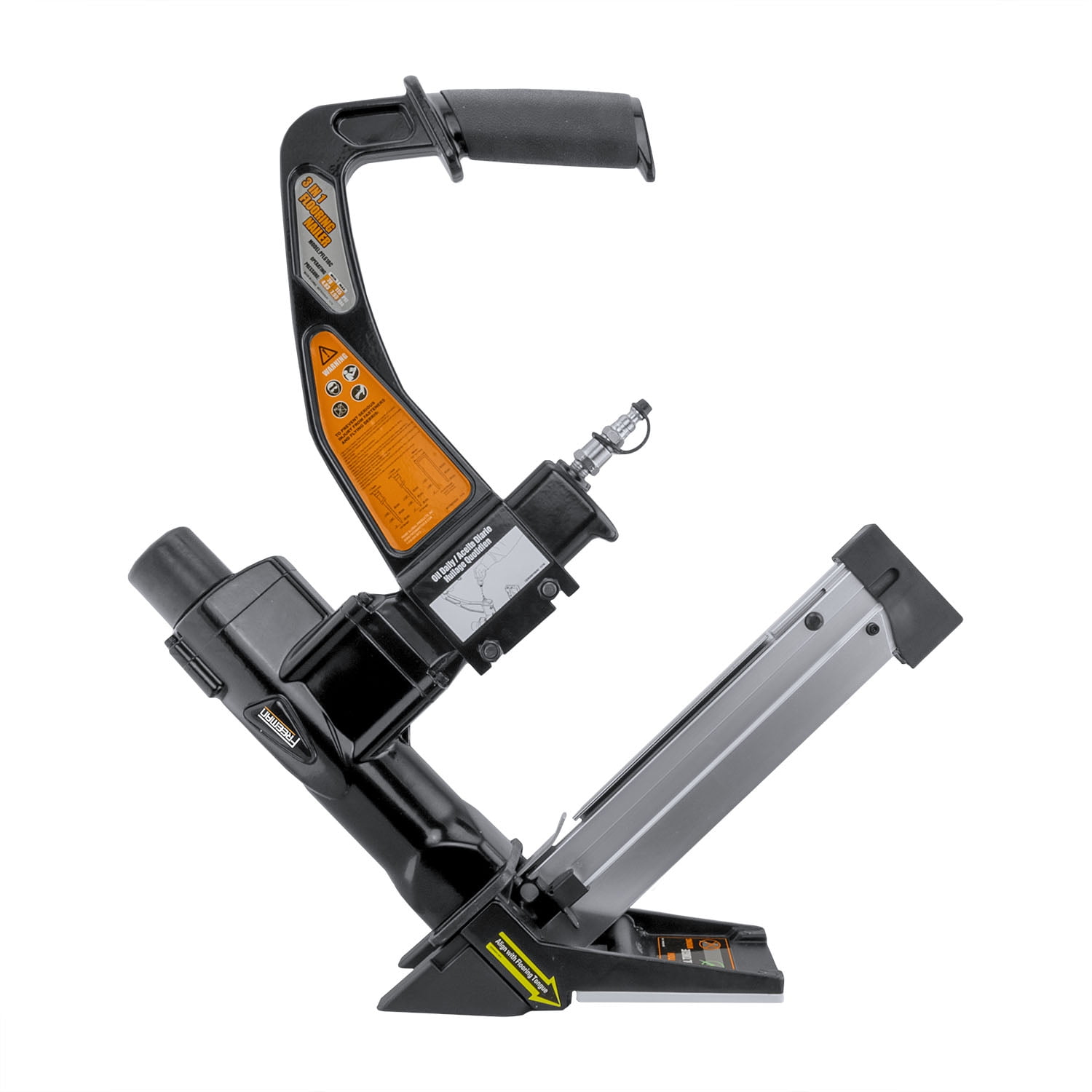 Freeman PFL618BR Pneumatic 3-in-1 15.5-Gauge and 16-Gauge 2" Flooring Nailer / Stapler with Flooring Mallet, Interchangeable Base Plates, and Case