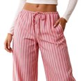 thumbnail image 4 of Kezqiaxn Wide Leg Pants for Women Striped Elastic Waist Drawstring Loose Casual Trousers with Pockets Women's Clothing Red L, 4 of 5