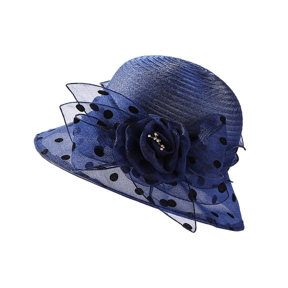 YAYUBA Womens Dress Hat Wide Leaf Flower Bridal Shower Hat Sun Hats Beach Hat,Navy