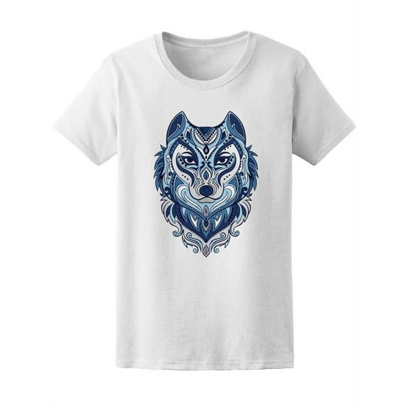 Tribal Paisley Blue Wolf T-Shirt Women -Image by Shutterstock, Female Medium