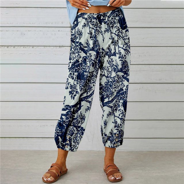 Pntutb Grande Taille Liquidation! Mode Femmes Été Décontracté Ample Coton et Lin Poche Pantalon Uni